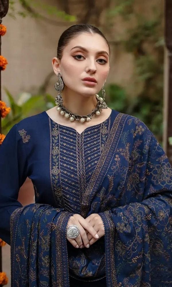 Bareeze Luxe - Navy Blue Embroidered Wool Suit