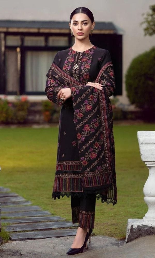 Bareeze Royale - Black Embroidered Wool Suit